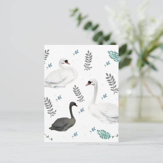 Fairytale afbeelding van zwaan Folk Botanisch Briefkaart (Staand voorkant)