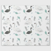 Fairytale afbeelding van zwaan Folk Botanisch Cadeaupapier (Vlak)