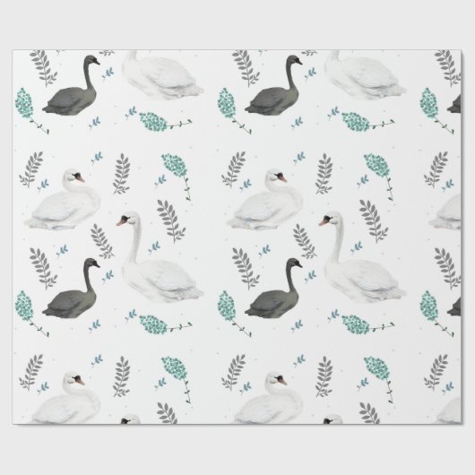 Fairytale afbeelding van zwaan Folk Botanisch Cadeaupapier (Vlak)