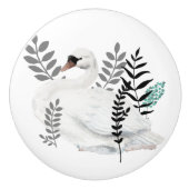 Fairytale afbeelding van zwaan Folk Botanisch Keramische Knop (Voorkant)