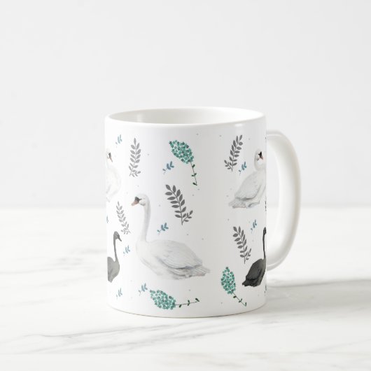 Fairytale afbeelding van zwaan Folk Botanisch Koffiemok (Voorkant rechts)