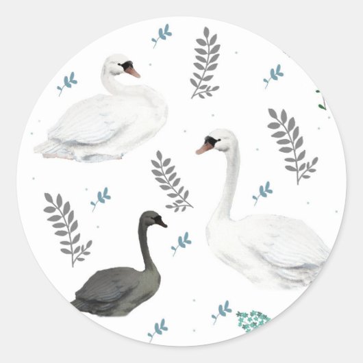 Fairytale afbeelding van zwaan Folk Botanisch Patr Ronde Sticker (Voorkant)