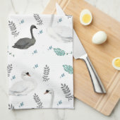Fairytale afbeelding van zwaan Folk Botanisch Theedoek (Quarter Fold)