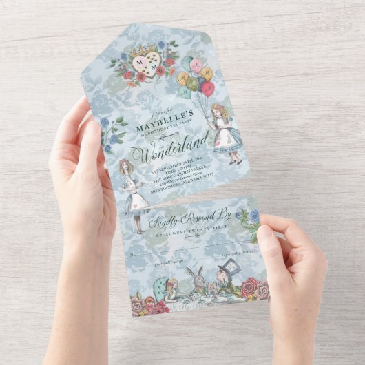 Fairytale Alice in Wonderland: Birthday Tea Party All In One Uitnodiging (Afscheurbaar)
