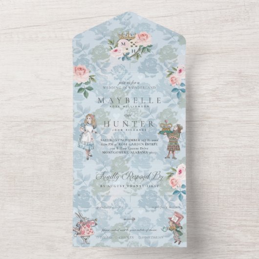Fairytale  Alice in Wonderland Storybook All In One Uitnodiging (Binnen)