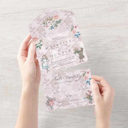 Fairytale  Alice in Wonderland Storybook All In One Uitnodiging (Afscheurbaar)