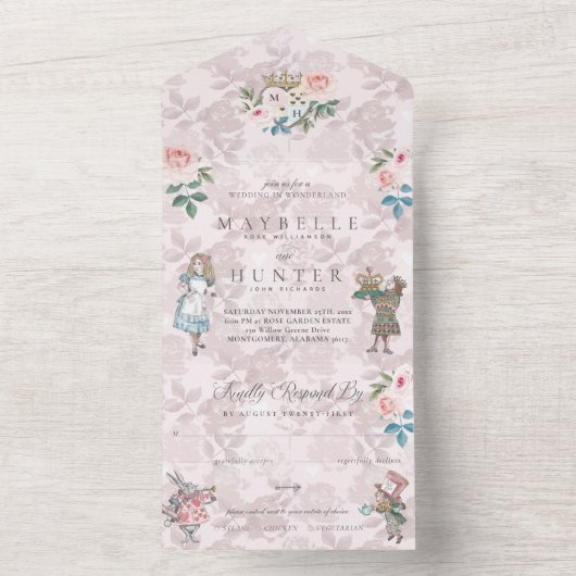 Fairytale  Alice in Wonderland Storybook All In One Uitnodiging (Binnen)