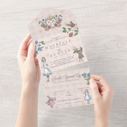 Fairytale  Alice in Wonderland Storybook All In One Uitnodiging (Afscheurbaar)