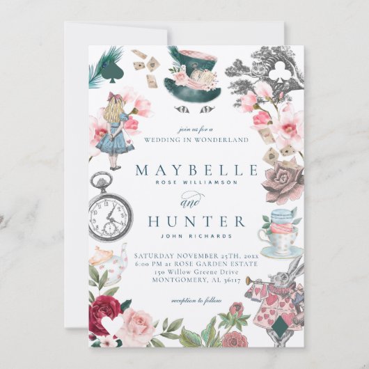 Fairytale Alice in Wonderland Whimsical Wedding Kaart (Voorkant)