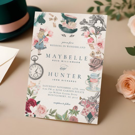 Fairytale Alice in Wonderland Whimsical Wedding Kaart