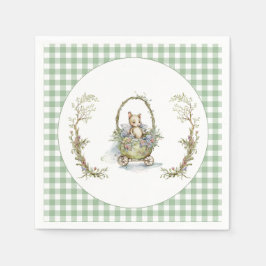 Fairytale Animal Green Gingham Baby shower Servet