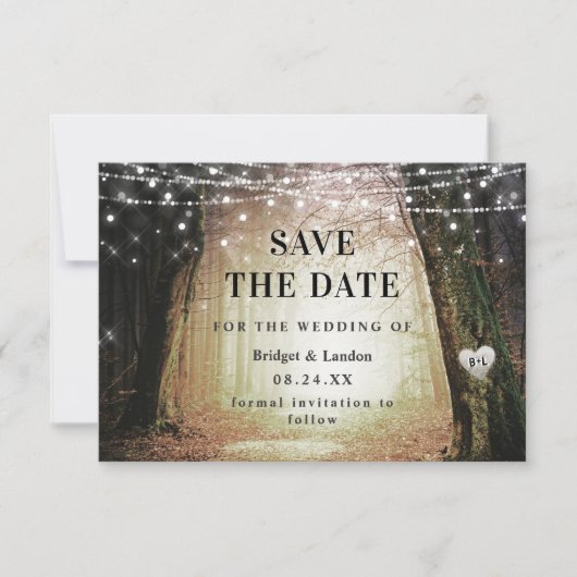 Fairytale betoverende bosgolden Save the Date (Voorkant)