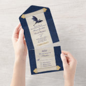 Fairytale Blue Dragon Scroll Wedding All In One Uitnodiging (Afscheurbaar)