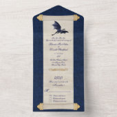 Fairytale Blue Dragon Scroll Wedding All In One Uitnodiging (Binnen)