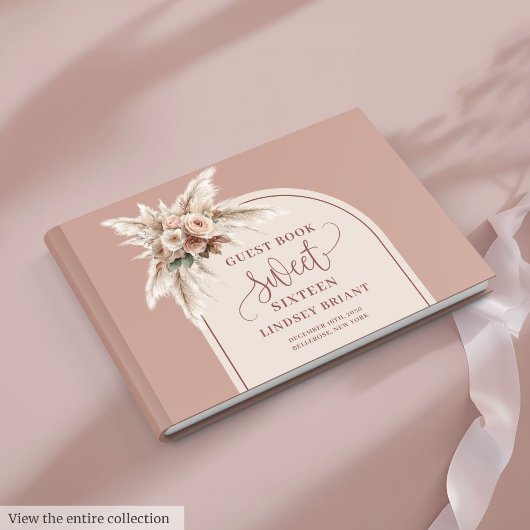 Fairytale Boho Dusty Pink Pampas Floral Arch 16th Gastenboek