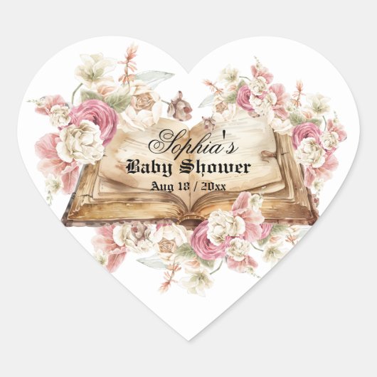 Fairytale Book Flowers Rose Baby Shower Hart Sticker (Voorkant)