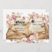 Fairytale Book Pink Rose Floral Baby Shower Kaart (Voorkant / Achterkant)