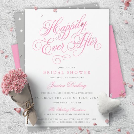 Fairytale Bridal Shower-uitnodigingen in roze en g Kaart