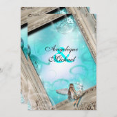 Fairytale bruiloft aquablauw kaart (Voorkant / Achterkant)