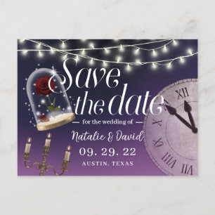 Fairytale bruiloft Elegant Paars Save the Date Aankondigingskaart