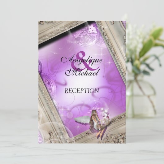 Fairytale bruiloft paars kaart (Staand voorkant)