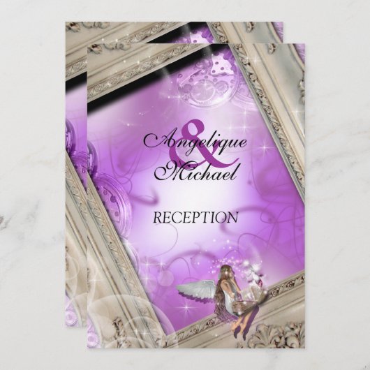 Fairytale bruiloft paars kaart (Voorkant / Achterkant)