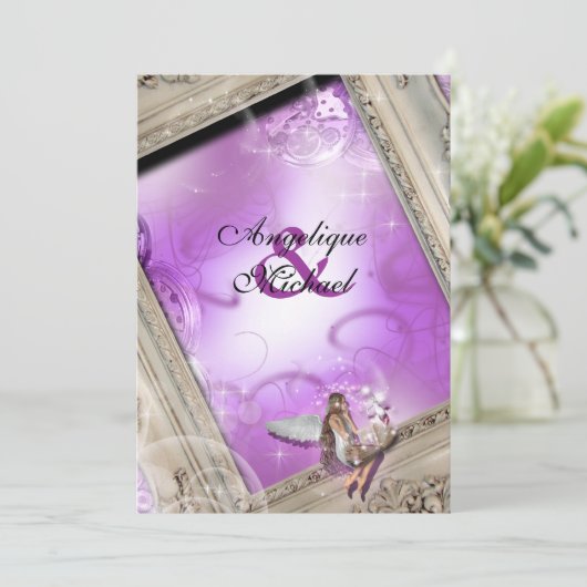 Fairytale bruiloft paars kaart (Staand voorkant)