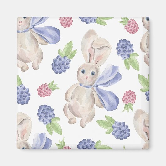 Fairytale Bunny Rabbit met Florals Pattern Magneet (Voorkant)