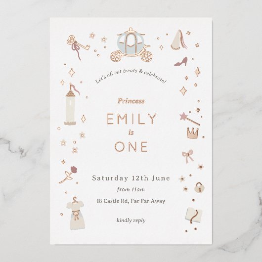 Fairytale Carriage Princess Party Folie Invitation Uitnodiging (Voorkant)
