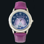 Fairytale Castle en Unicorn, gepersonaliseerd Horloge<br><div class="desc">Sprookjeslandschap met kasteel en eenhoorn gepersonaliseerde meisjeshorloge.</div>