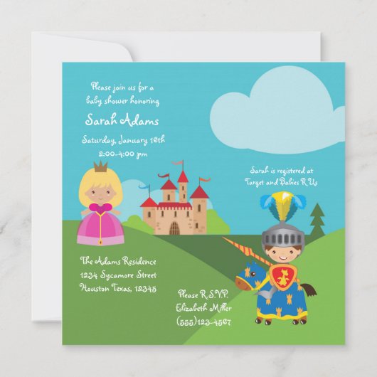 Fairytale Castle Knight 5x5 Baby shower Uitnodigin Kaart (Achterkant)