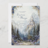 Fairytale Castle Misty Mountain Wedding Kaart (Voorkant)