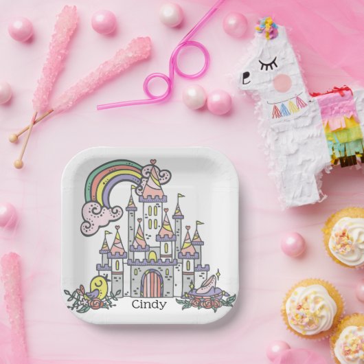 Fairytale Castle Princess Eigen naam Papieren Bordje (Feest)
