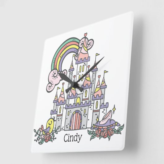 Fairytale Castle Princess Eigen naam Vierkante Klok (Hoek)