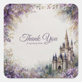 Fairytale Castle Purple Floral Gold Dust Vierkante Sticker
