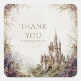 Fairytale Castle Purple Floral Misty Forest Vierkante Sticker