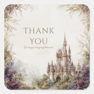 Fairytale Castle Purple Floral Misty Forest Vierkante Sticker