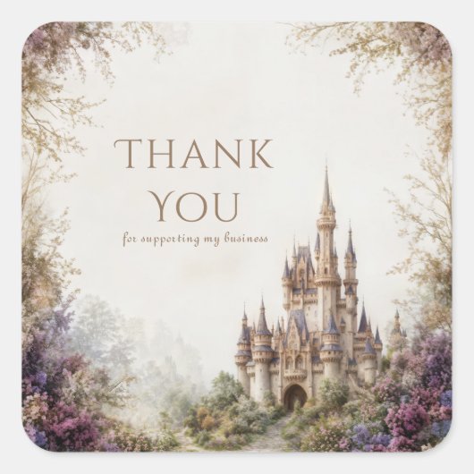 Fairytale Castle Purple Floral Misty Forest Vierkante Sticker (Voorkant)