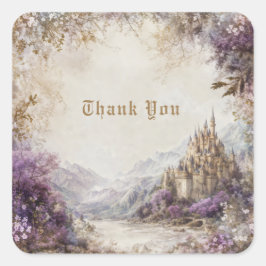 Fairytale Castle Purple Floral Misty Mountain Vierkante Sticker