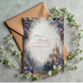 Fairytale Castle Purple Floral Misty Wedding Kaart