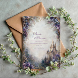 Fairytale Castle Purple Floral Misty Wedding Kaart