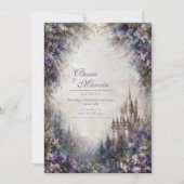 Fairytale Castle Purple Floral Misty Wedding Kaart (Voorkant)