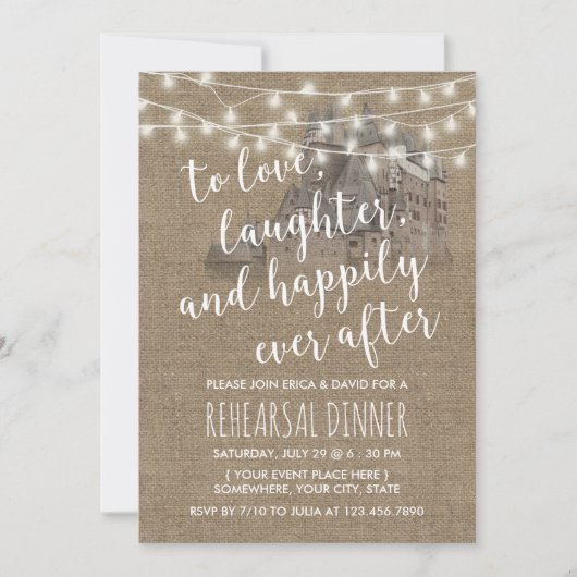 Fairytale Castle Rustic Burlap Rehearsal Dinner Kaart (Voorkant)