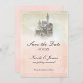 Fairytale Castle Storybook Page Save the Date Kaar Kaart (Voorkant / Achterkant)