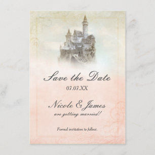 Fairytale Castle Storybook Page Save the Date Kaar Kaart