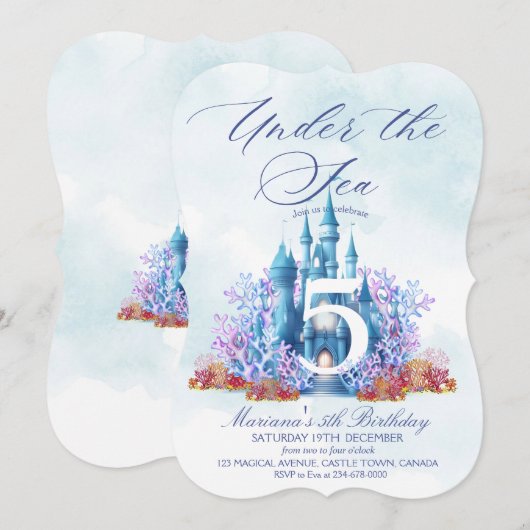 Fairytale Castle Underwater Watercolor Birthday  Kaart (Voorkant / Achterkant)