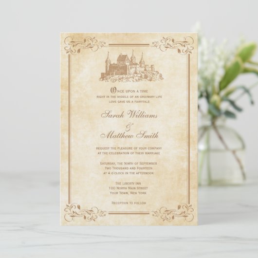 Fairytale Castle Wedding Invitations Kaart (Staand voorkant)