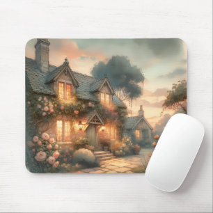 Fairytale Cottage bij zonsondergang met Rozen Muismat