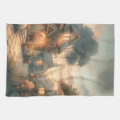 Fairytale Cottage bij zonsondergang met Rozen Theedoek (Horizontaal)