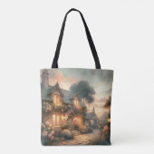 Fairytale Cottage bij zonsondergang met Rozen Tote Bag (Achterkant)